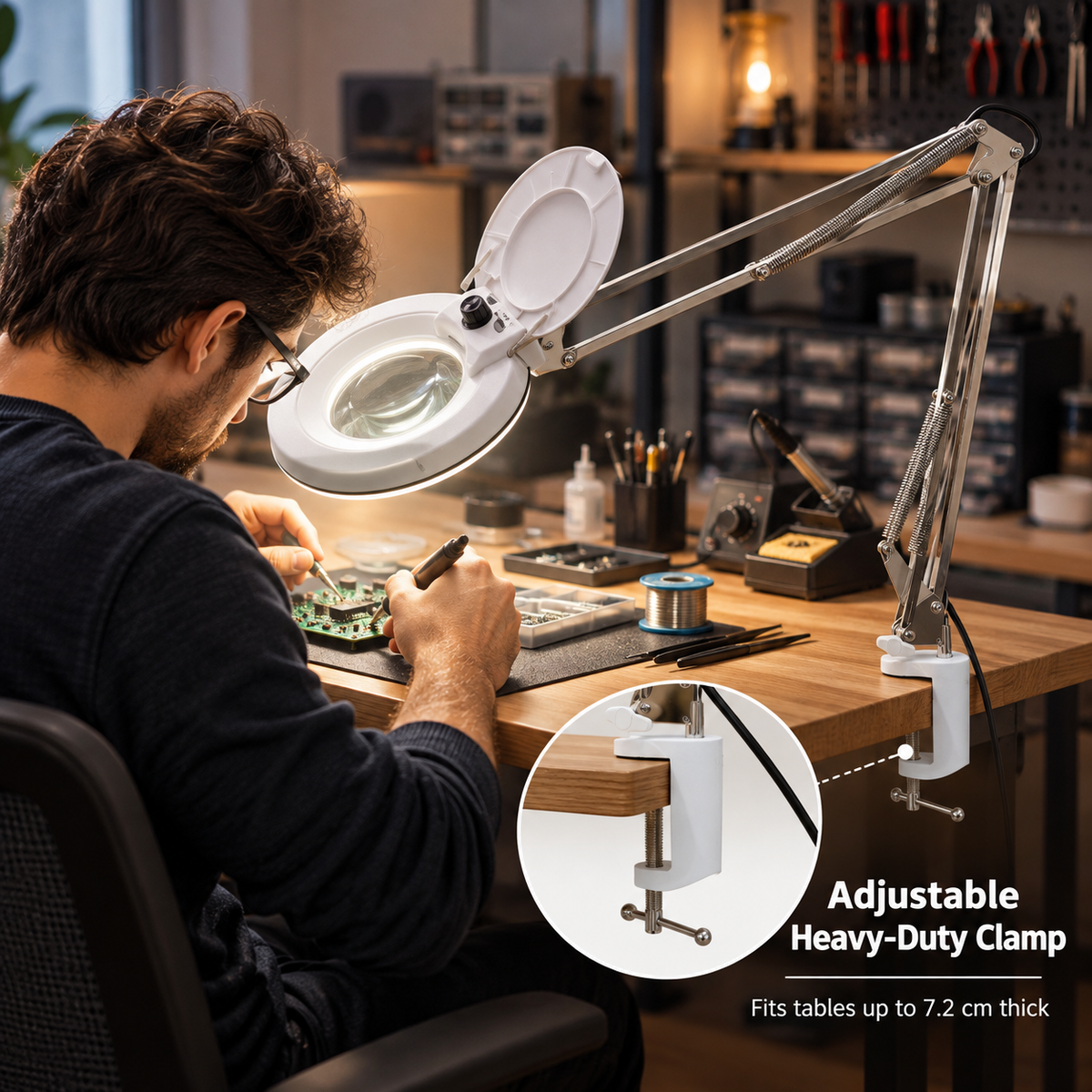 Dimmable LED Clamp Magnifying Lamp