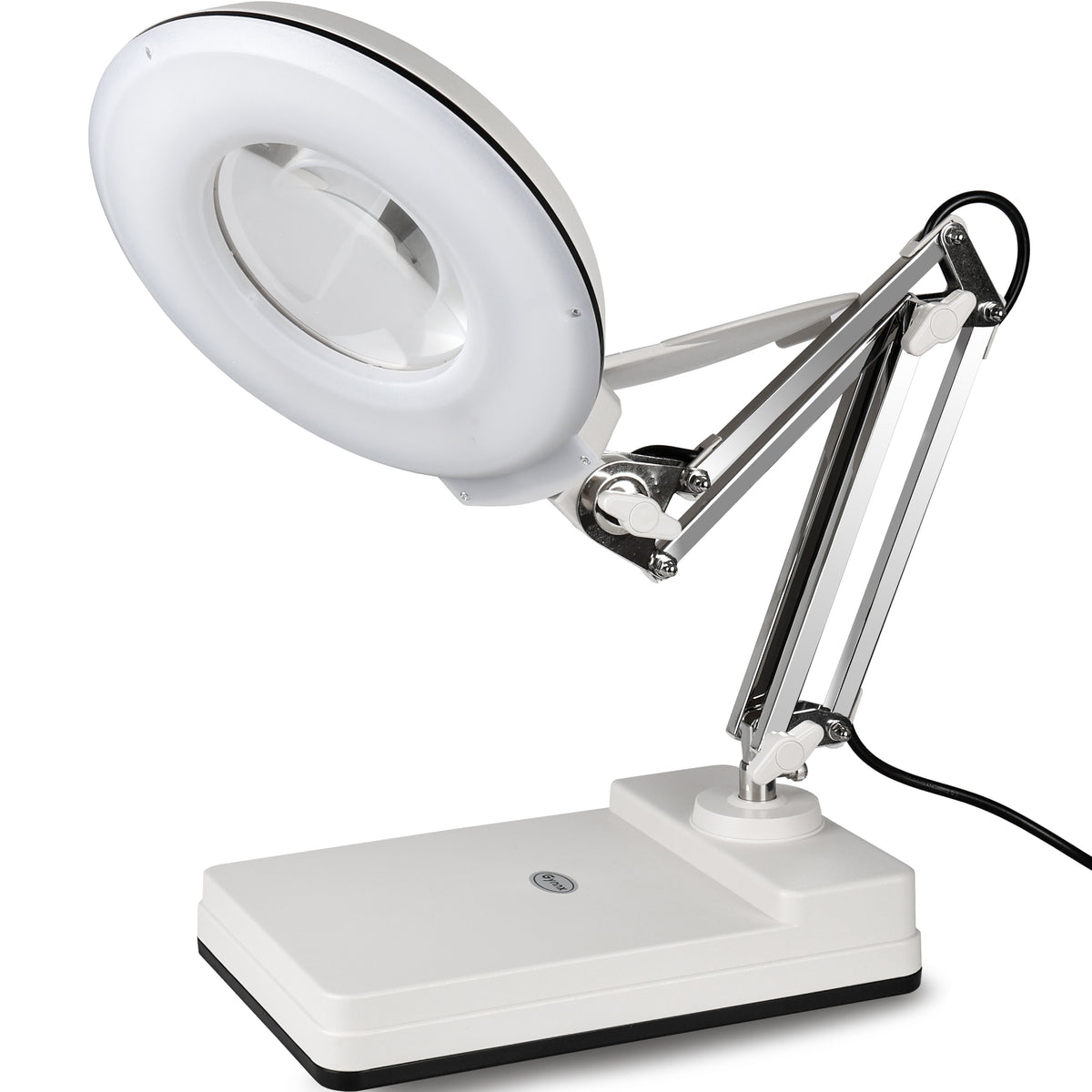 White cover and black head trim — dimmable desktop magnifying lamp